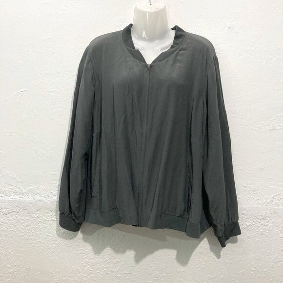 Eileen Fisher Sweaters - Eileen Fisher Women's Bomber Jacket Gray Charcoal Full Sipper 100% Silk Pockets